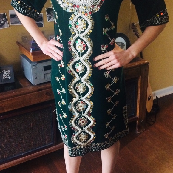 Velvet 1970s Vintage Kaftan - Forest Green - Picture 5 of 5